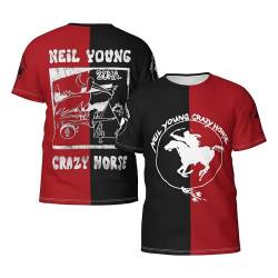 Neil Young Crazy Horse Herren Schwarz T-Shirt Rundhals T Shirt Kurzarm Kleidung Tops Tee für Männer Kurzarmshirt Singer for Men von JALCH