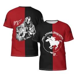 Neil Young Crazy Horse Herren Schwarz T-Shirt Rundhals T Shirt Kurzarm Kleidung Tops Tee für Männer Kurzarmshirt Singer for Men von JALCH