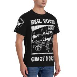 Neil Young Crazy Horse Logo Herren T-Shirt Basic Rundhals T Shirt Kurzarm Kleidung Tops Bluse Tee für Männer Kurzarmshirt Tshirt von JALCH