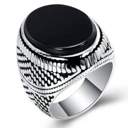 JAMNIK Vintage handgefertigter großer Türkis-Stein-Ring für Männer, Punk-Doppelschwerter, Weiß-Schwarz-Zirkon-Stein-Ringe, religiöser Schmuck von JAMNIK