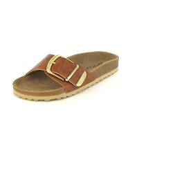 Supersoft Damen Schuhe Komfort Pantolette Slides Lederfußbett Schnalle (Cognac, eu_Footwear_Size_System, Adult, Women, Numeric, medium, Numeric_36) von JANE KLAIN