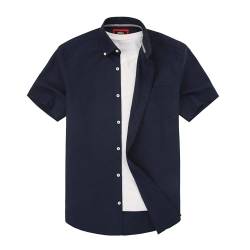 Herren Kurzarm Oxford-Hemd Klassische Passform,Button Down Kragen Und Tasche.Urlaubsbekleidung Freizeithemden. Von Janeo British Apparel. Navy, 2XL von JANEO BRITISH APPAREL Nos Tibi Serviat UK Co