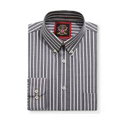 Oxford-Streifenhemd für Herren,Button-Down-Kragen,Arbeitsbüro oder Freizeithemden. Das gestreifte Elizabeth-Hemd Durch Janeo British Apparel. (City Grey, Bold Stripe, M) von JANEO BRITISH APPAREL Nos Tibi Serviat UK Co