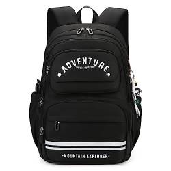 JANSBEN Schul Rucksack Schulranzen Jungen Schulrucksack mädchen Schultasche Sporttasche Backpack für Teenager Ranzen höhenverstellbar Viele Fächer Laptopfach Schwarz Nylon von JANSBEN