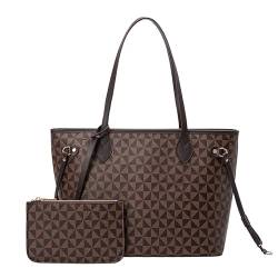 JANZORE Umhängetasche Damen Handtasche Groß Handbags Tote Bag Elegante Leder Taschen Mit Brieftasche Fashion 2 Pcs Set (Braun) von JANZORE
