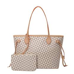 JANZORE Umhängetasche Damen Handtasche Groß Handbags Tote Bag Elegante Leder Taschen Mit Brieftasche Fashion 2 Pcs Set (Weiß) von JANZORE