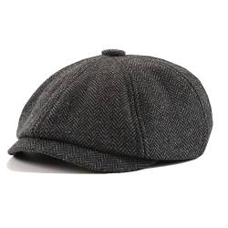 JAOAJ Herren Schiebermmütze Newsboy Baskenmütze,Herringbone Flatcap Mütze,Barett Cap Warme Herren Gatsby Kappen Bakerboy Schirmmütze von JAOAJ