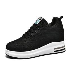 JAOOUU Damen Sneaker Mode mit Keilabsatz Plateau Dämpfung Freizeitschuhe Atmungsaktiv Turnschuhe Schnürer Fitnessschuhe Laufschuhe Arbeitsschuhe Schwarz,40EU von JAOOUU