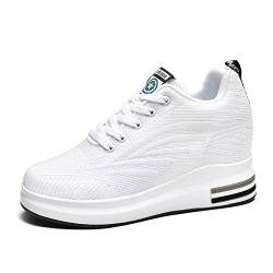 JAOOUU Damen Sneaker Mode mit Keilabsatz Plateau Dämpfung Freizeitschuhe Atmungsaktiv Turnschuhe Schnürer Fitnessschuhe Laufschuhe Arbeitsschuhe Weiß,37EU von JAOOUU