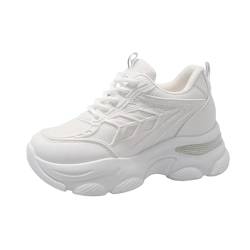 JAOOUU Damen Wedges Sneaker mit Keilabsatz Laufschuhe Bequeme Sportschuhe Mode Mesh Freizeitschuhe Atmungsaktive Walkingschuhe Laufschuhe Absatz 8cm (Weiß 38EU) von JAOOUU