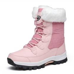 JAOOUU Winterstiefel Damen Wasserdicht Winter Warm Gefütterte Schneestiefel Leichte Rutschfest Trekkingschuhe Moden Bequem Halbhoher Stiefel Rosa 41EU von JAOOUU