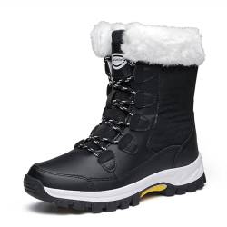 JAOOUU Winterstiefel Damen Wasserdicht Winter Warm Gefütterte Schneestiefel Leichte Rutschfest Trekkingschuhe Moden Bequem Halbhoher Stiefel Schwarz 42EU von JAOOUU