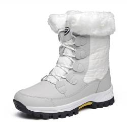 JAOOUU Winterstiefel Damen Wasserdicht Winter Warm Gefütterte Schneestiefel Leichte rutschfest Trekkingschuhe Moden Bequem Halbhoher Stiefel Weiß 38EU von JAOOUU