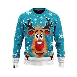 JAP Rudolf das Rentier Blau - Lustiger Hässlicher Weihnachtspullover Für Damen und Herren Ugly Christmas Sweater - 11-13Y von JAP Christmas