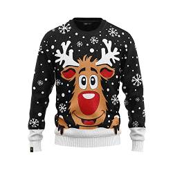 JAP Rudolf das Rentier Schwarz - Lustiger Hässlicher Weihnachtspullover Für Damen und Herren Ugly Christmas Sweater - 5XL von JAP Christmas