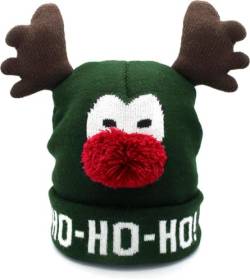 JAP Weihnachtsmütze - Rudolf mit Geweih - Beanie - Wintermütze mit Pompom - Unisex - Grün von JAP Christmas