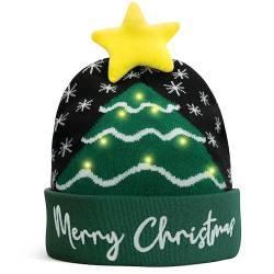 JAP Weihnachtsmütze mit LED-Leuchten - Merry Christmas - Beanie - Wintermütze mit Pompom - Mütze mit LED licht - Unisex - Grau von JAP Christmas