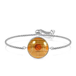 Personalisiertes Armband, Basketballfeld, Orange, Einstellbar, Edelstahl Glas, Künstlicher Quarz. von JARARINGO