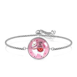Personalisiertes Armband Alpaka, Pink, Einstellbar, Edelstahl Glas, Künstlicher Quarz. von JARARINGO