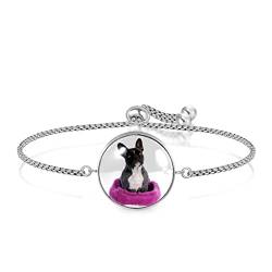Personalisiertes Armband Französische Bulldogge, Einstellbar, Edelstahl Glas, Künstlicher Quarz. von JARARINGO