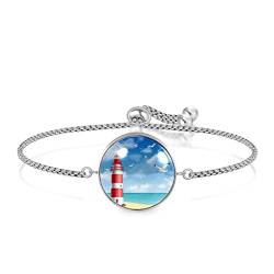 Personalisiertes Armband Leuchtturm Strand, Einstellbar, Edelstahl Glas, Künstlicher Quarz. von JARARINGO