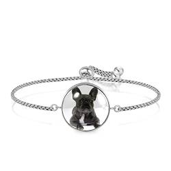 Personalisiertes Armband Welpe Französische Bulldogge, Einstellbar, Edelstahl Glas, Künstlicher Quarz. von JARARINGO