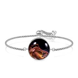 Personalisiertes Armband mit Meereskrake und Ozean-Tier-Kraken, Einstellbar, Edelstahl Glas, Künstlicher Quarz. von JARARINGO