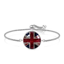 Personalisiertes Armband mit britischer Flagge im Vintage-Stil, Einstellbar, Edelstahl Glas, Künstlicher Quarz. von JARARINGO