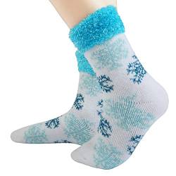 JARSEEN 2 Paar Damen Kuschelsocken Thermosocken Dicke Vollplüsch und Wolle Warme Winter Weihnachtssocken mit Grußkarte (2 Blau Blätter, EU 36-42) von JARSEEN