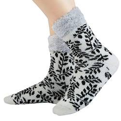 JARSEEN 2 Paar Damen Kuschelsocken Thermosocken Dicke Vollplüsch und Wolle Warme Winter Weihnachtssocken mit Grußkarte (2 Schwarz Blätter, EU 36-42) von JARSEEN