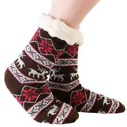 JARSEEN Kuschelsocken Winter Warme Socken Stoppersocken Hausschuhe Weihnachten mit ABS Rutschfest Damen Herren (EU 36-42, Hirsch Braun) von JARSEEN