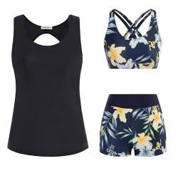 Bademode Damen,Badeanzug Damen Bauchweg,3-Teiliger Tankini Damen , Push-Up-Bikinioberteil Und High Waist Badeshorts , Einfache Badebekleidung, Damen-Sport-Bikini BadeanzüGe FüR Schwimmbad, Strand von JASAMBAC