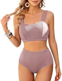 Bikini Damen Set , Bikini，Badeanzug Damen Bauchweg , Bikini Push Up -Oberteil Und High Waist Bikini-Unterteile Badebekleidung Weiche Bademode Elastische Schwimmanzug Gerippt Bescheiden Bademode von JASAMBAC