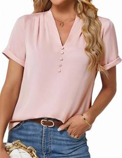 Bluse Damen Kurzarm，Tops für Damen,Freizeitoberteile, Elegante Arbeits Blusen, Business-Blusen, V-Ausschnitt, Kurze äRmel, Button-Down-T-Shirts, Kurzarm Oberteile von JASAMBAC