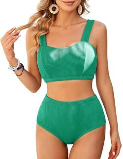 JASAMBAC Bikini Damen Bauchweg，Badeanzug Damen，Bikini Push Up -Oberteil Und High Waist Bikini-Unterteile Badebekleidung Weiche Bademode Elastische Schwimmanzug Gerippt Bescheiden Bademode von JASAMBAC