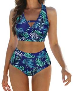 JASAMBAC Bikini Damen Set High Waist,weicher Badeanzug, V-Ausschnitt Bikini-Oberteile und High Waist Bikini-Unterteile, Cut Out Bademode, Bedruckte Badebekleidung, Bauchweg Badeanzüge, gepolsterte von JASAMBAC