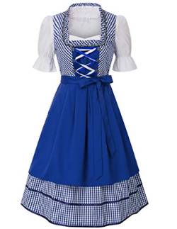 JASAMBAC Damen, Dirndl, 3-teiliges Trachtenkleid für Oktoberfest, Karneval Blau-Weiß M von JASAMBAC