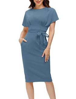 JASAMBAC Damen Bodycon Bleistiftkleid Bürokleidung zu Arbeit Kleider mit Taschengürtel, Haze Blue, X-Groß von JASAMBAC