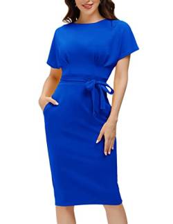 JASAMBAC Damen Bodycon Bleistiftkleid Bürokleidung zu Arbeit Kleider mit Taschengürtel, Königsblau, Mittel von JASAMBAC