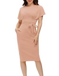 JASAMBAC Damen Bodycon Bleistiftkleid Bürokleidung zu Arbeit Kleider mit Taschengürtel, Pink, XX-Large von JASAMBAC