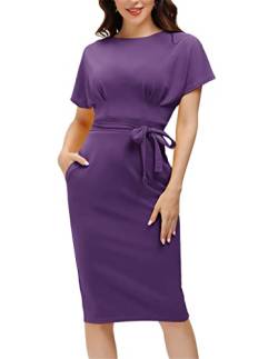 JASAMBAC Damen Bodycon Bleistiftkleid Bürokleidung zu Arbeit Kleider mit Taschengürtel, Violett, 3X-Groß von JASAMBAC