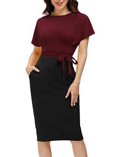 JASAMBAC Damen Bodycon Bleistiftkleid Bürokleidung zu Arbeit Kleider mit Taschengürtel, rot/black, X-Groß von JASAMBAC