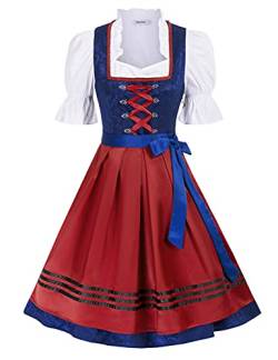 JASAMBAC Damen Dirndl 3 Teilig Oktoberfest Kostüme für Bayerischen Karneval Blau+Rot S von JASAMBAC