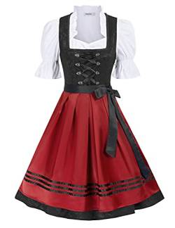 JASAMBAC Damen Dirndl 3 Teilig Oktoberfest Kostüme für Bayerischen Karneval Schwarz+Rot XL von JASAMBAC