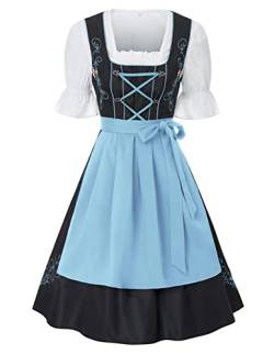 JASAMBAC Damen Dirndl midi 3-teiliges Trachtenkleid Trachtenrock Kleid Dirndlbluse für Oktoberfest, Karneval Hellblau S von JASAMBAC