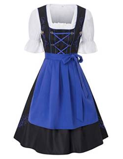 JASAMBAC Damen Dirndl midi 3-teiliges Trachtenkleid Trachtenrock Kleid Dirndlbluse für Oktoberfest, Karneval Königsblau 2XL von JASAMBAC