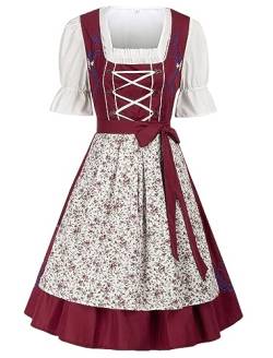 JASAMBAC Damen Dirndl midi 3-teiliges Trachtenkleid Trachtenrock Kleid Dirndlbluse für Oktoberfest, kleine Blumen auf weißem Hintergrund 2XL von JASAMBAC