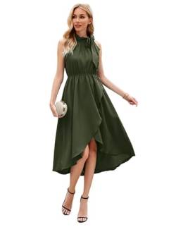 JASAMBAC Damen High Low Kleid für Hochzeitsgäste 2032 Neckholder, elastische Taille, Rüschen, geteilt, fließend, Cocktail von JASAMBAC