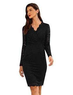 JASAMBAC Damen Spitzen Bodycon Kleid V-Ausschnitt Kurz Brautjungfernkleid Elegant Floral Cocktailkleid für Hochzeit Party von JASAMBAC