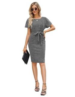 JASAMBAC Damen Tweed Bleistiftkleid, Elegantes Business, figurbetont, kurzärmelig, zum Arbeiten, Bürokleid von JASAMBAC